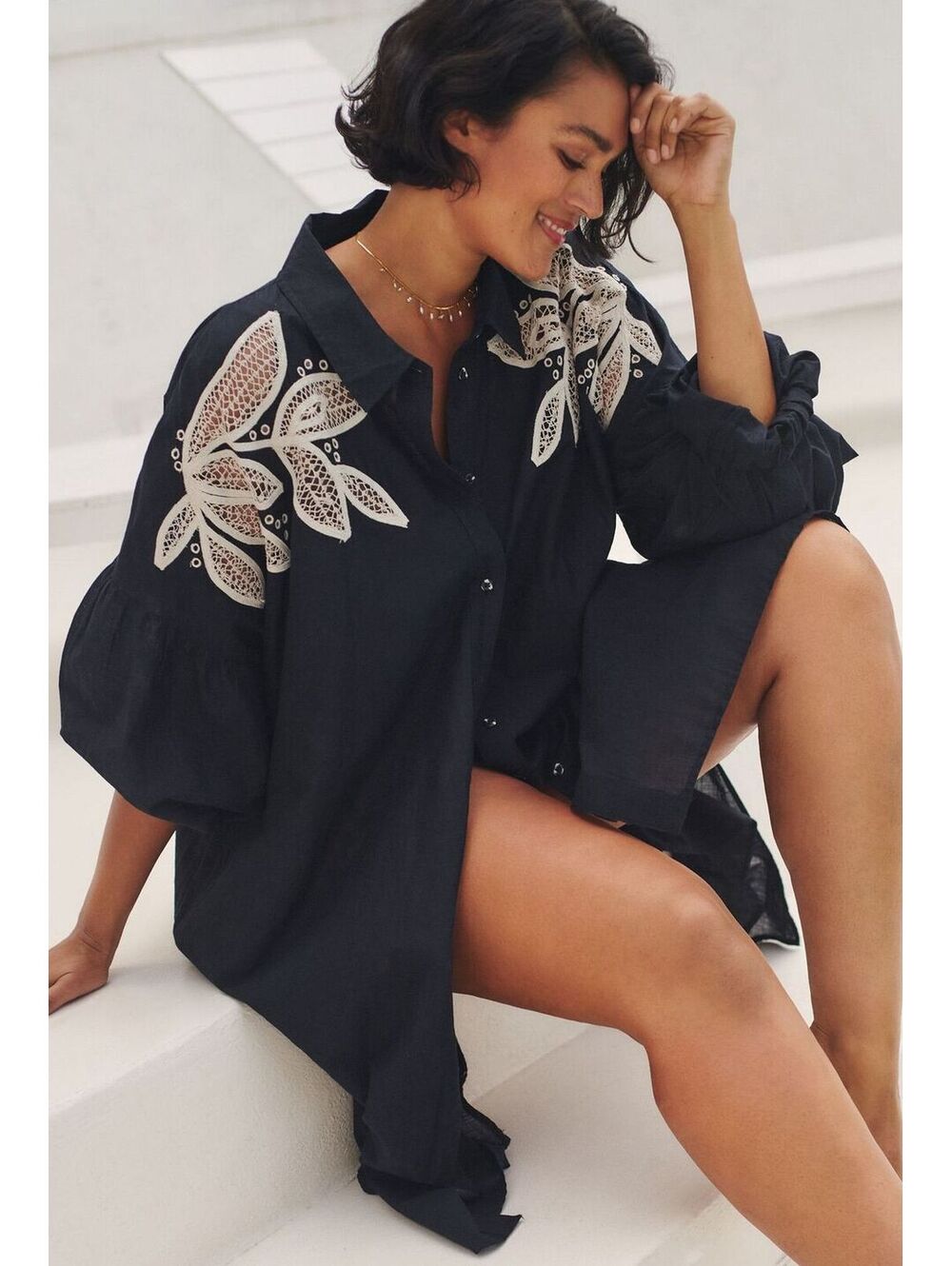(SMALL) NWOT ANTHROPOLOGIE EMBROIDERED COVER UP TUNIC DUSTER KIMONO DRESS
